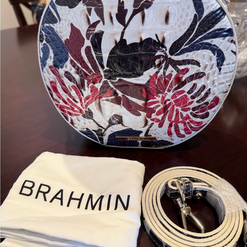 Brahmin Round Bag with Floral Design - White, Blue, Red